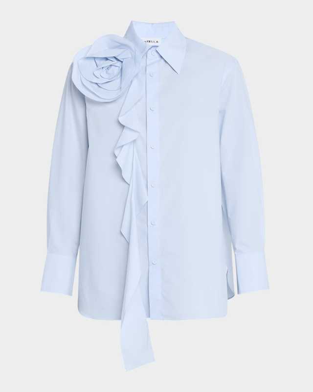 Ketch Ruffle Rosette Cotton Poplin Shirt